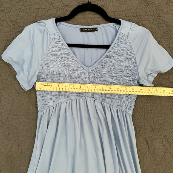 Maternity Smocked Short Sleeve Summer Dress V Neck Boho Ruffle Casual Swing Midi - Picture 6 of 11